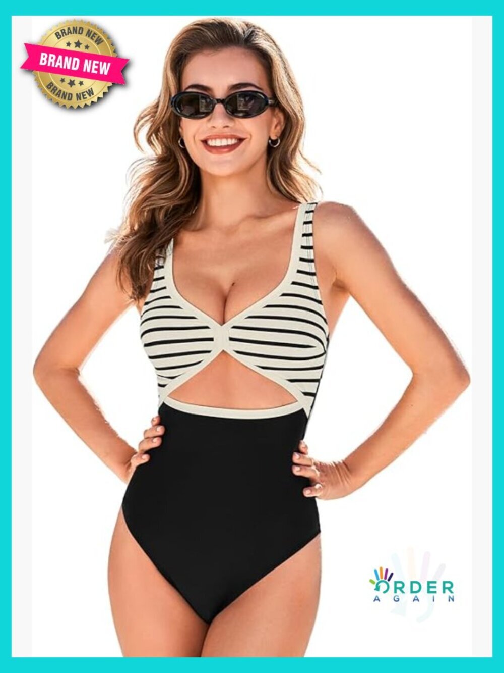 CUPSHE One Piece Swimsuit V Neck Cutout Adjustable Straps Back Hook Stripe
